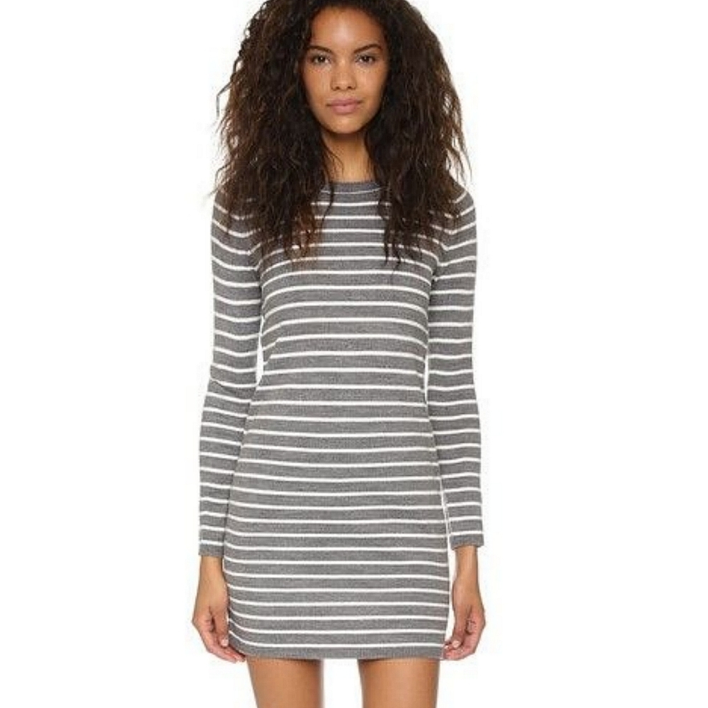 Cupcakes & Cashmere Gray Striped Drop Shoulder Shift Dress Women's Size Medium